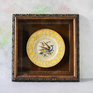 Antique Peafowl Plate: Hand-Painted Leeds Pottery, Framed English Delftware