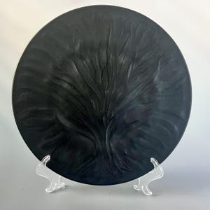 Lalique France Algues Black Glass Plate: Mid-Century Modern Art Deco