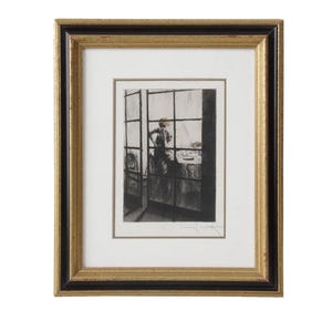 Louis Icart Etching - &#39;In Thought&#39; (1938) | Signed Art Deco Fashion Illustration, L&#39;ingenue Libertine Series