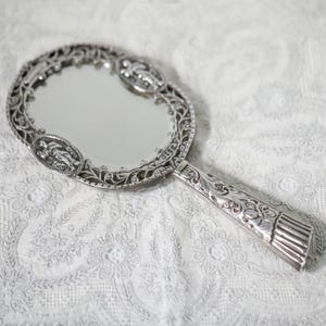 Antique Victorian Sterling Silver Hand Mirror, Rosenthal Jacob & Co London 1882
