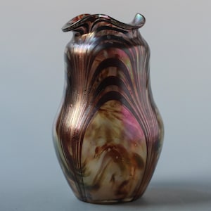 Antique Bohemian Art Glass Vase: Iridescent Oil-Slick Pulled Arches, Art Nouveau