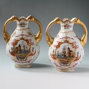 Antique Helena Wolfsohn Dresden Porcelain Vases: Hand-Painted Rococo Pair