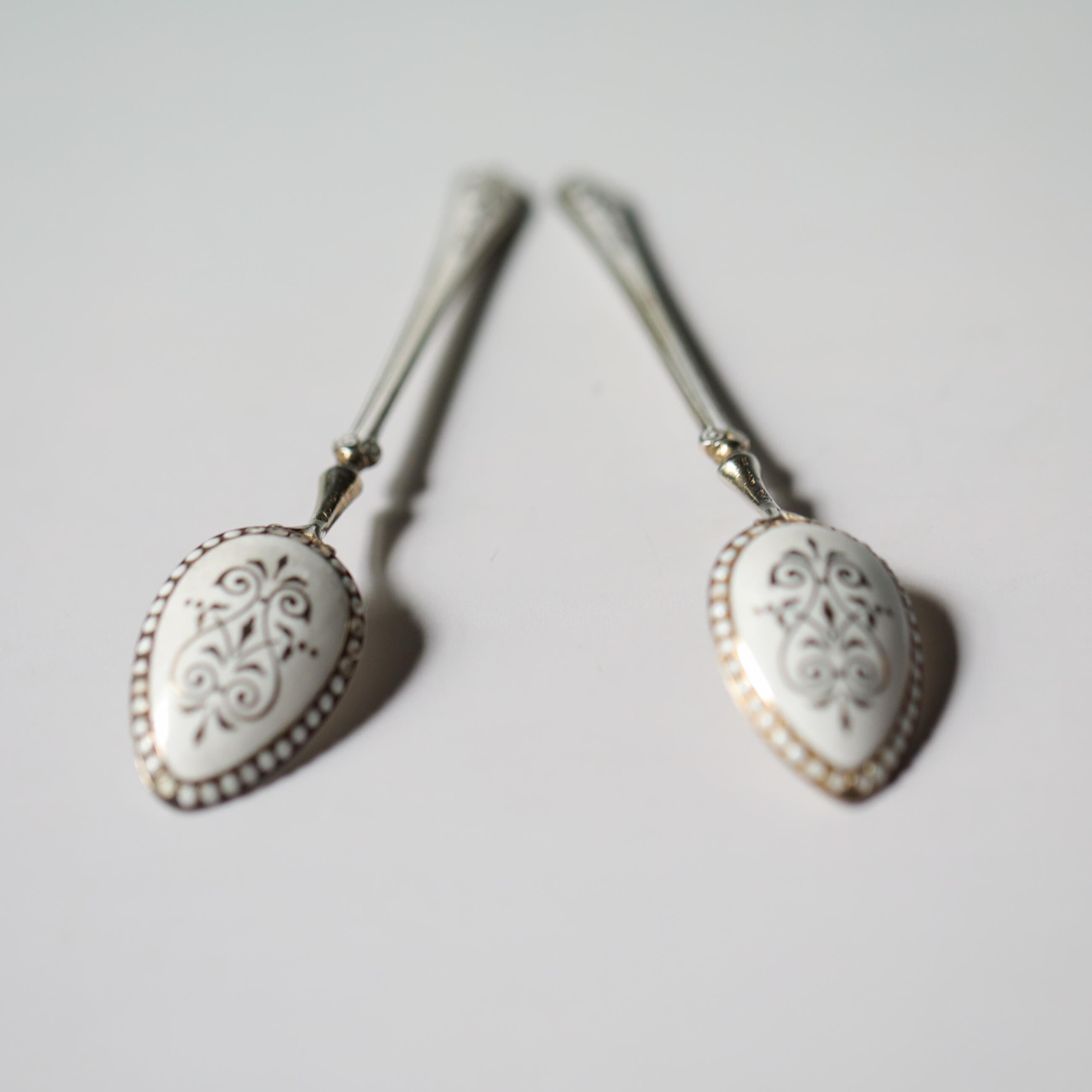 ○北欧 DAVID ANDERSEN ノルウェー SILVER 925 スプーン Antique David Andersen Norway 925 Silver Enamel Spoons, White