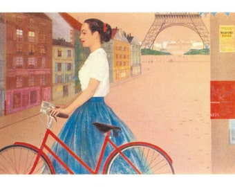 French Girl With Bike Postcard