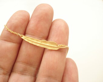 Gold Leaf necklace...Layering necklace, Feather, Choker, simple everyday wear, wedding, best friend, sorority,  bridesmaid gift