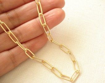 Gold or Silver Link Chain Necklace...Custom Length Thick Chunky Chain, Long Rectangle Link Chain, Layering, Gold Choker, paper clip necklace