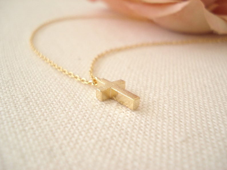 Tiny Cross Necklace Gold or Silver..simple everyday wear, bridal jewelry, wedding, sorority, bridesmaid gift, faith, religious charm image 4