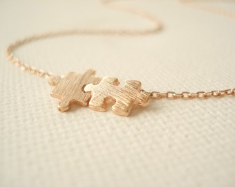 Puzzle Kette...Gold, Silber oder Roségold Puzzle, zierlich minimalistisch, alltäglicher einfacher Schmuck, Geburtstag, Schwesternschaft, Hochzeit, Brautjungfer Geschenk