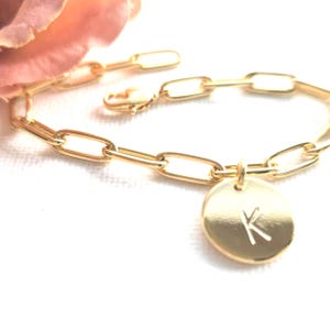 Personalisiertes Paperclip Armband • Gold oder Silber Gliederkette • Chunky Layering Armband • Individueller Scheibenanhänger • Geschenk für Sie