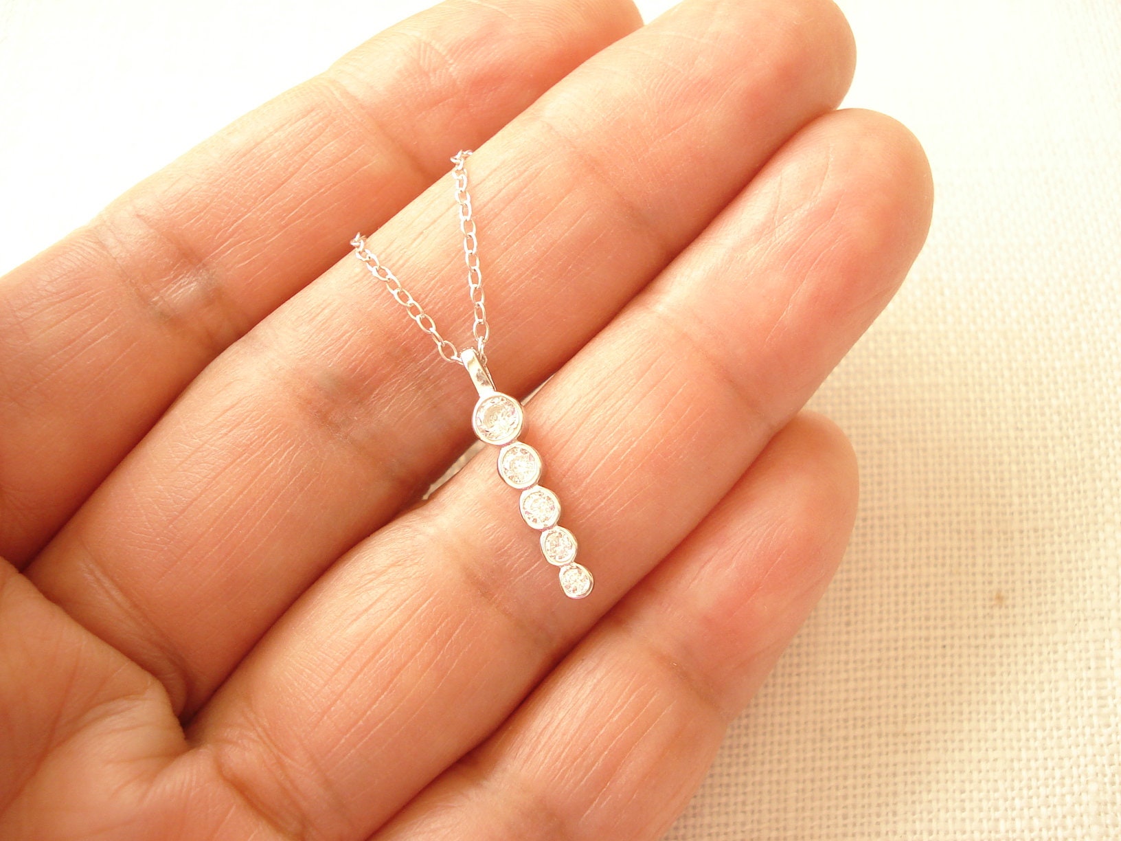 CZ Bar Station Drop Necklace...Sterling Silver pendant charm Etsy