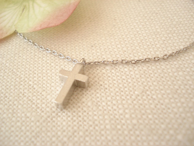 Tiny Cross Necklace Gold or Silver..simple everyday wear, bridal jewelry, wedding, sorority, bridesmaid gift, faith, religious charm image 5