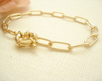 Pulsera de eslabones de oro... Pulsera de capas, pulsera de eslabones de cadena gruesa, pulsera de cadena de clip de oro, eslabón grande, eslabón rectangular
