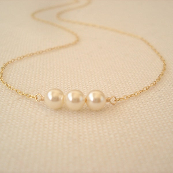 3 tiny pearls necklace...simple handmade wedding jewelry, best friend, birthday, Bridesmaid gift, silver, gold filled or rose gold filled