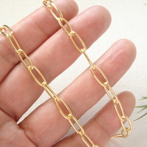 Gold Link Chain Necklace...Custom Length Thick Chunky Chain, Long Rectangle Link Chain, Layering, Gold Choker, paper clip necklace