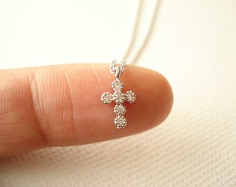 Tiny minimalist cross necklace in silver or gold...simple everyday, bridal jewelry,  religious jewelry, wedding, bridesmaid gift