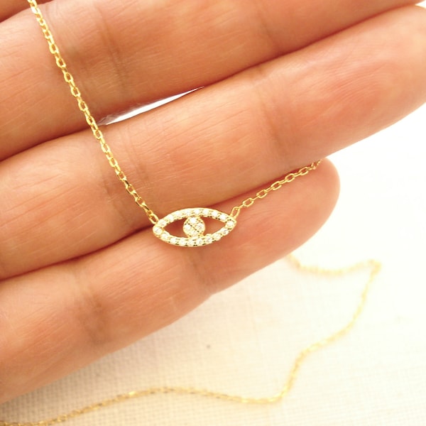 Sterling Silver Tiny Evil Eye (Gold, Silver or Rose gold) necklace..simple everyday protection, lucky charm, wedding, bridesmaid gift