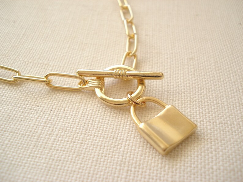 Gold Lock Necklace...gold Link Chain Padlock Toggle Clasp Etsy