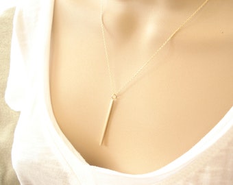 Skinny Long Y Bar necklace...Gold or Silver Simple Vertical stick bar, Thin & Long layered, dainty minimalist, sorority, bridesmaid gift