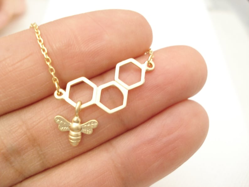 Gold Beehive Honey Bee necklace simple Etsy