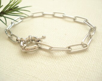 Pulsera de eslabones de oro o plata... Pulsera de capas, pulsera de eslabones de cadena gruesa, pulsera de cadena de clip de oro, eslabón grande, eslabón rectangular