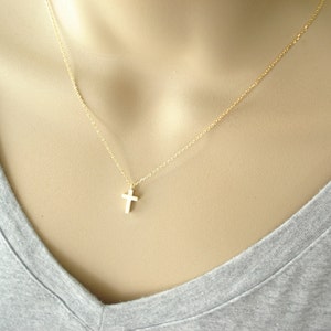 Tiny Cross Necklace Gold or Silver..simple everyday wear, bridal jewelry, wedding, sorority, bridesmaid gift, faith, religious charm image 1
