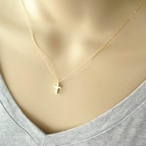 Tiny Cross Necklace Gold or Silver..simple everyday wear, bridal jewelry, wedding, sorority, bridesmaid gift, faith, religious charm image 1