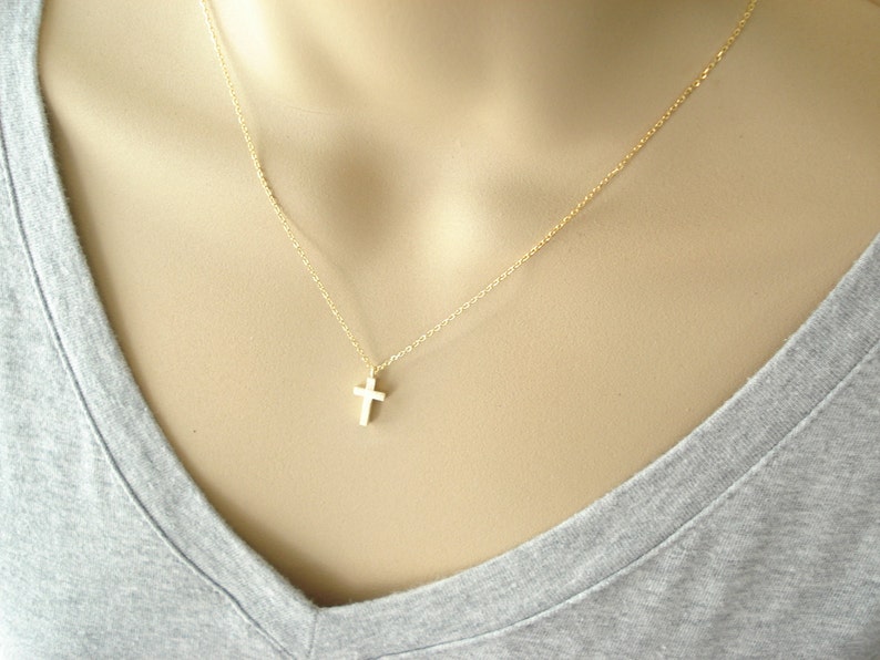 Tiny Cross Necklace (Gold or Silver)..simple everyday wear, bridal jewelry, wedding, sorority,  bridesmaid gift, faith, religious charm 