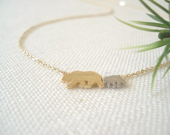 Mama Bear Necklace...New mom, Pregnancy gift, Mama and baby bear cub pendant charm, layering