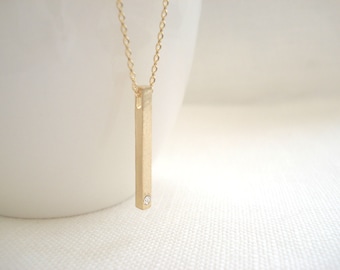 Gold Bar necklace...Vertical bar with cz accent, dainty minimalist, everyday simple jewelry, birthday, sorority, wedding, bridesmaid gift