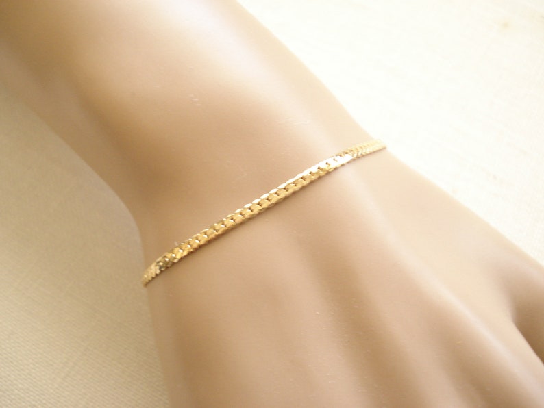 Gold Chain Bracelet...Layering bracelet bridesmaid gift Custom Length chain Flat Snake chain Flat curb chain