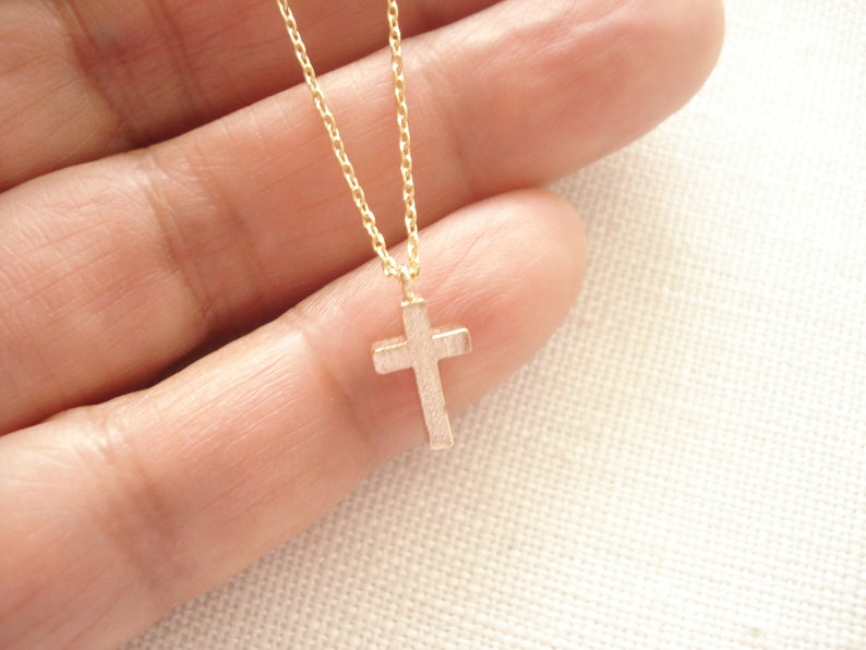 Tiny Cross Necklace Gold or Silver..simple everyday wear, bridal jewelry, wedding, sorority, bridesmaid gift, faith, religious charm image 2