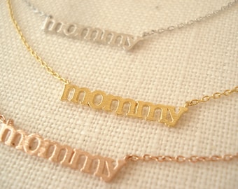 Tiny &quot;mommy&quot; necklace..Gold, Silver or Rose gold pendant, Simple everyday, Minimalist, soon to be mom, pregnant gift, new mom, mother&#39;s gift