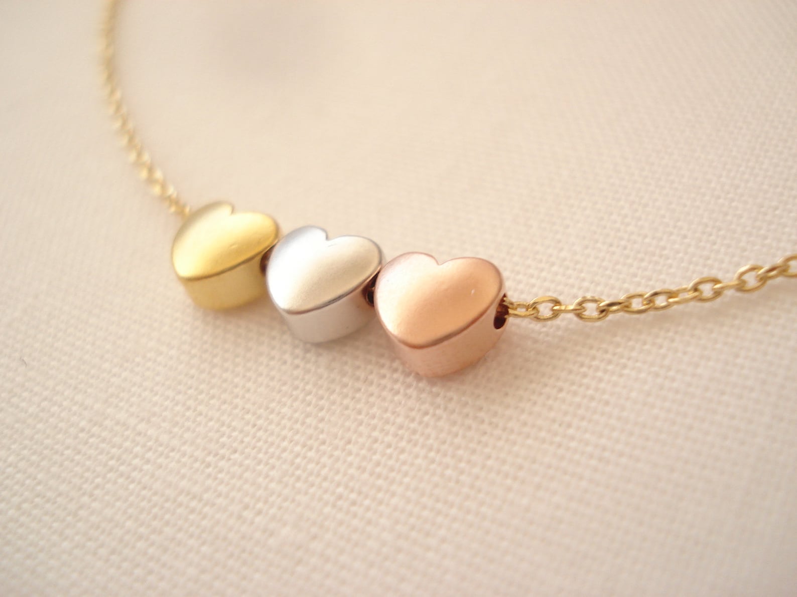 Tiny Three Hearts Necklace...minimalist 3 Tones Heart Simple | Etsy