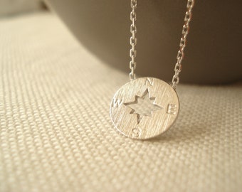 Compass Necklace...Silver, Gold or Rose gold, Traveler's jewelry, north, south, west, east, Hiker, Wanderlust Jewelry, bridesmaid gift