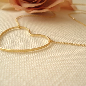 Valentines day gifts for her...Big Open Heart Necklace...Gold, Silver or Rose gold Heart necklace, Mother&#39;s Day, birthday, bridesmaid gift