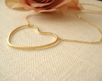 Valentijnsdagcadeaus voor haar... Grote open hartketting... Goud, zilver of roségouden hartketting, Moederdag, verjaardag, bruidsmeisje cadeau
