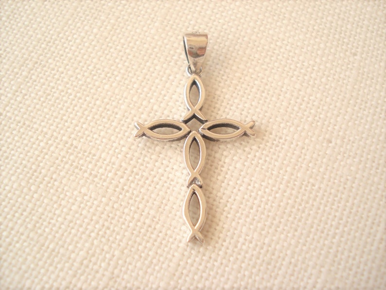Religious jewelry Faith simple everyday Cross Necklace...Sterling Silver Fish Cross pendant charm bridesmaid gift