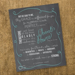 2 Corinthians 12:9-10 // DIGITAL DOWNLOAD // Chalkboard Art