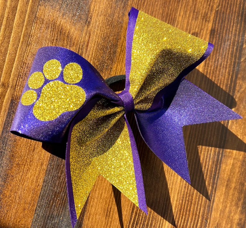 Purple and Gold Holographic Fabric Glitter Paw Cheer Bow Etsy