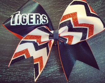 Kailani Cheer Bow in Black, Orange and White with a Team Name