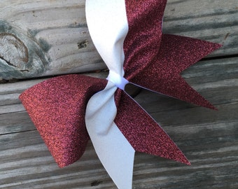 Maroon and White Glitter Cheer Bow