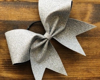 Adel Cheer Bow in Silver Glitter / Silver Glitter Bow / Glitter Cheer Bow / Glitter Bow
