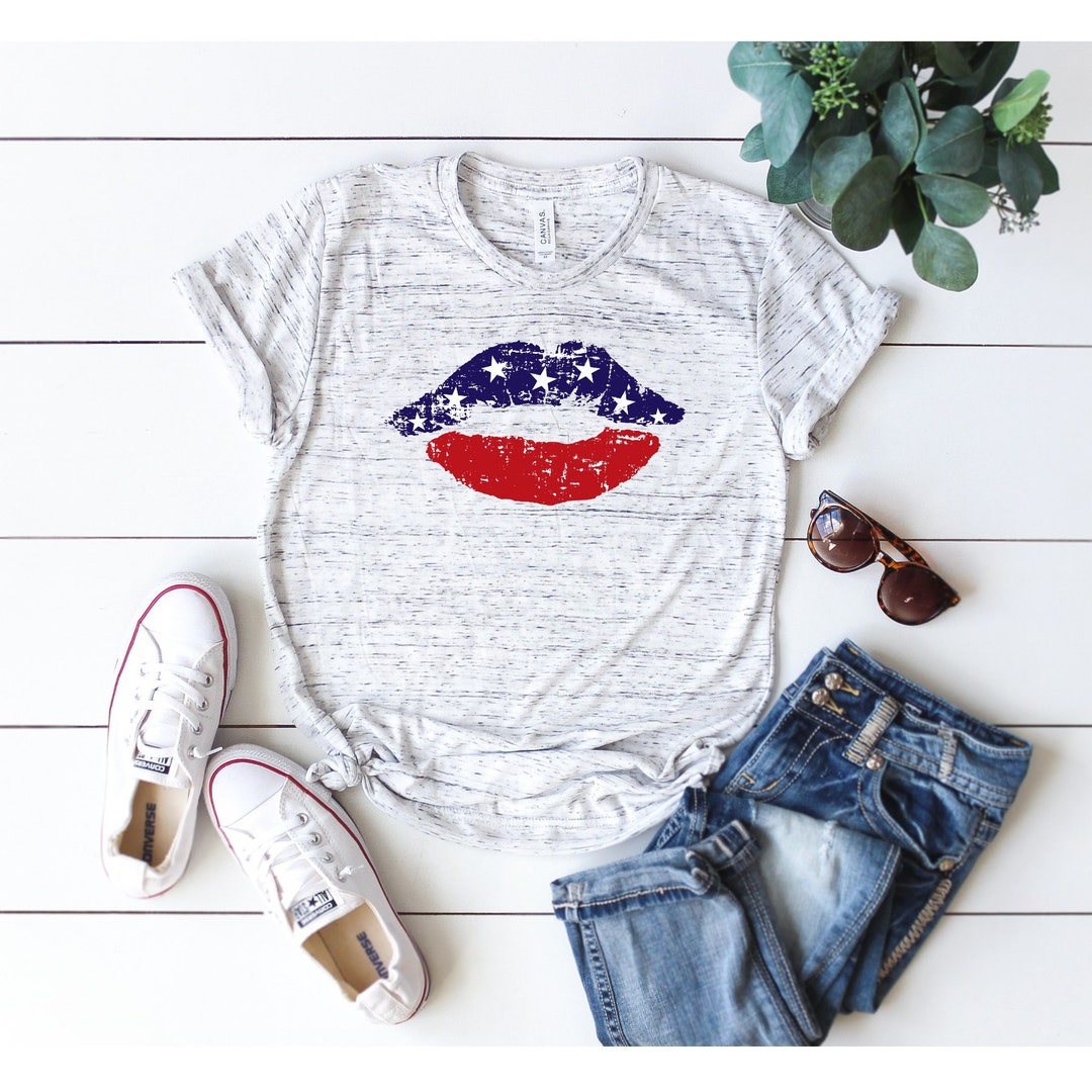 American Flag Lips Distressed T-shirt - Etsy