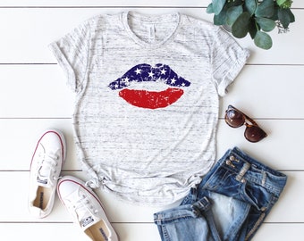American Flag Lips Distressed T-Shirt