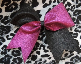 Hazel Cheer Bow in Pink and Black Glitter