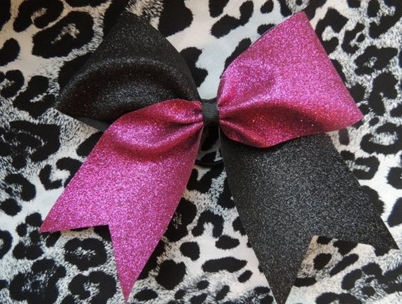 Hazel Cheer Bow in Pink and Black Glitter image 1