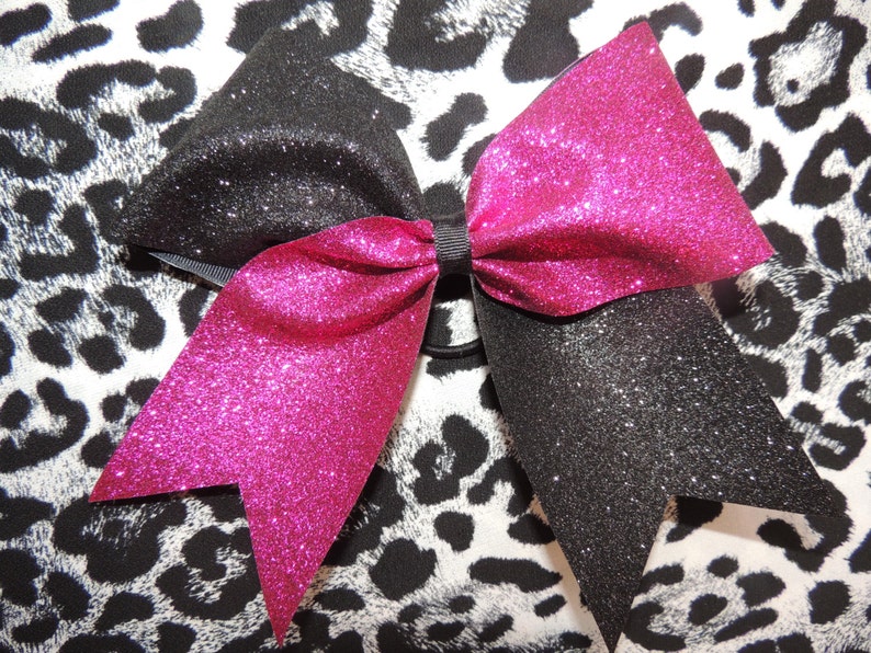 Hazel Cheer Bow in Pink and Black Glitter image 3