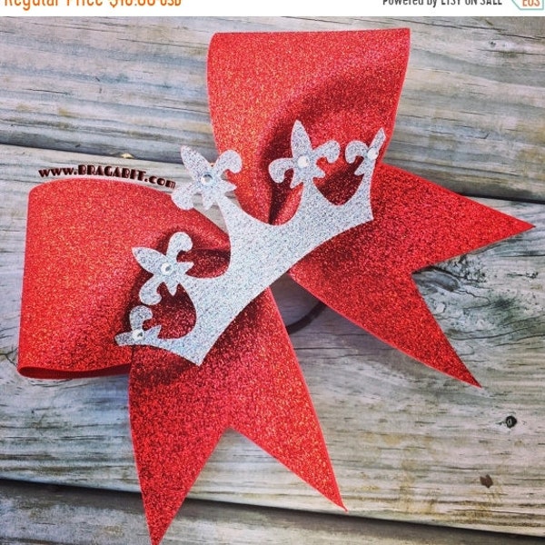 Adora Red Glitter Bow with Silver Glitter Crown and Rhinestones