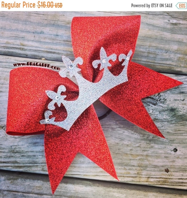 Adora Red Glitter Bow with Silver Glitter Crown and Rhinestones image 1