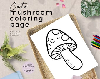Cute Mushroom Coloring Page - Printable Mushroom Coloring Sheet - Simple Coloring Page Mindfullness Activity - Instant Digital Download PDF